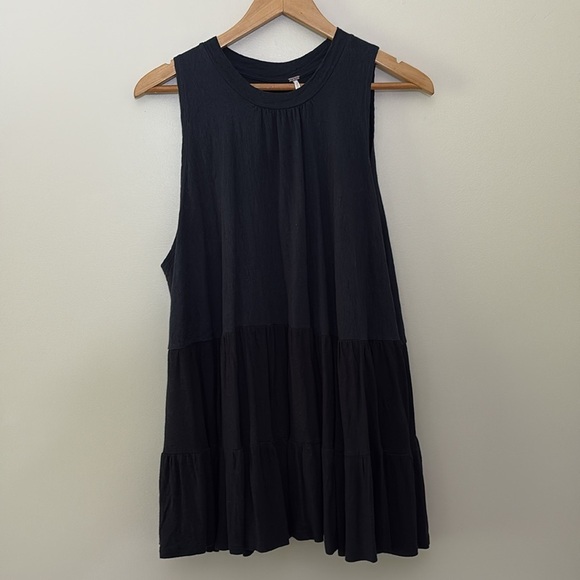 Free People Right On Time Tie Back Peplum Cotton Blend Tunic Top Black Blue M - Picture 3 of 15